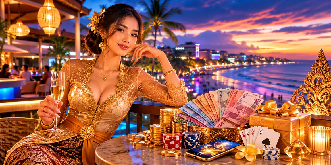Suasana pantai cerah dengan tampilan bonus cashback promosi casino online