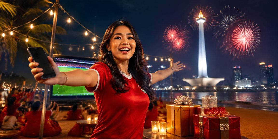 Pengguna mengakses casino mobile di tepi pantai dengan tampilan layar yang cerah dan modern