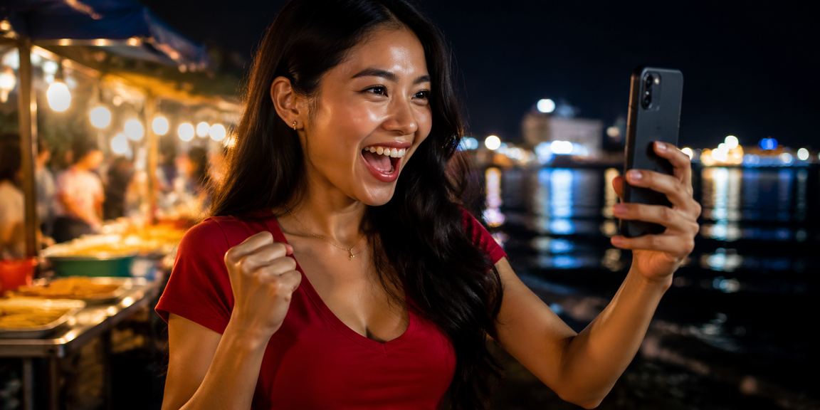 Suasana malam pasar rakyat dengan aktivitas casino mobile di Indonesia